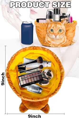 ALLYORS Drawstring Makeup Bag, A cat-shaped storage bag for Dresser/Journey/Storage-Orange Cat