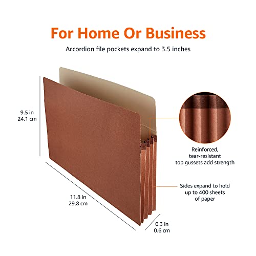 Amazon Basics Expanding File Pocket Folder Organizer, Letter Size, 3.5-Inch Expansion, 25-Pack, 9.5 x 11.75 Inches, Brown