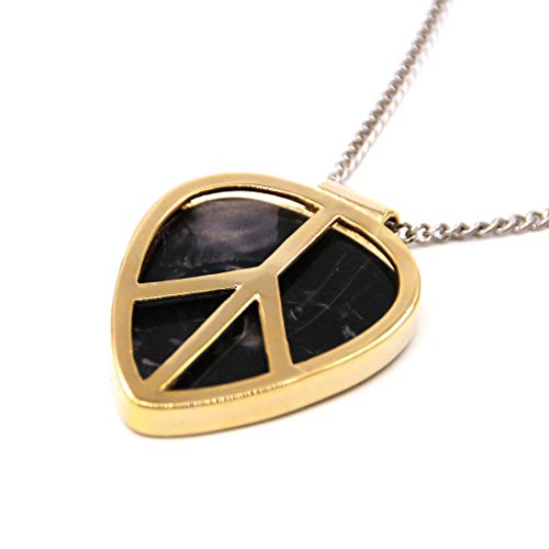PICKRING Peace Shaped Guitar Pick Holder Necklace for Guitarists/Guitar Picks Keeper Storage Pendant Necklace Stainless Steel Music Lovers Musicians Gifts (Gold)