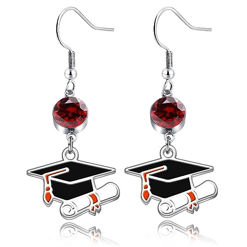 WKXZMTR Graduation Cap Charm with Red Birthstone Earrings Cute College Graduation Gifts Congrats Grad Gifts Friendship Gifts (Graduation Cap Ear 1)