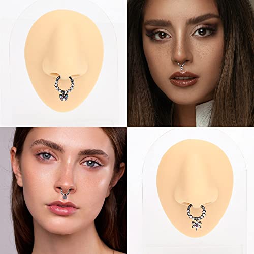 Qmcandy 4pcs Stainless Steel 16G Septum Clicker Hinged Segment Ring with Dangle Butterfly Star Crown, Black 3/8"