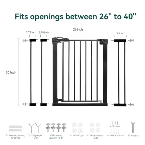 Babelio Baby Gate for Doorways and Stairs, 29-48'' Auto Close Dog/Puppy Gate, Easy Install, Pressure Mounted, No Drilling, Safety Gate w/Door for Child and Pets, 2 Pack Black