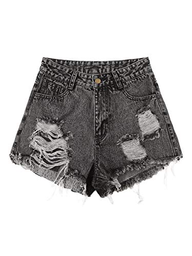 WDIRARA Women's High Waisted Raw Hem Distressed Ripped Casual Denim Shorts Grey XS