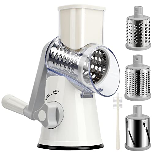 YNNICO Rotary Cheese Grater - Manual Mandoline Slicer with Non-slip Suction Base, Vegetable Slicer Nuts Grinder Cheese Shredder with Clean Brush (Green)