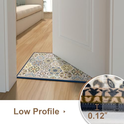 JUSTWOOF Machine Washable Boho Area Rug,2x3 Entry Rug Non-Slip Indoor Door Mat,Non-Shedding Faux Wool Low-Pile Throw Rugs for Bedroom Kitchen Entryway Bathroom Decor(Blue, 2x3ft)