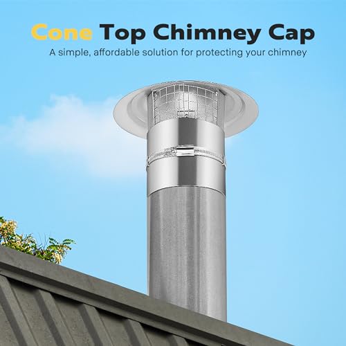 VIVOHOME 4" Cone Top Chimney Cap with Screen, Round Roof Rain Chimney Cover, Galvanized Steel Fireplace Exhaust Cap, Adjustable Roof Cap for Vent