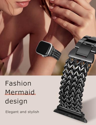 Minyee Compatible with Apple Watch Band 41/40/38/44/45/46/49/42mm Women, Dressy Stainless Steel Metal Chain Strap Mermaid Designer Link Bracelet Wristband for iWatch Series 10 9 8 7 6 5 4 3 Ultra SE