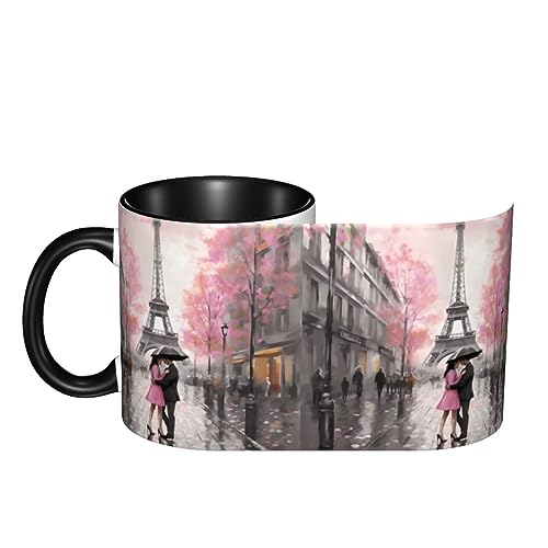 Paris Street Eiffel Tower Coffee Mug Funny Ceramic Tea Cup Novelty Present for Office and Home Women Girls Men Dishwasher Microwave Safe 11oz