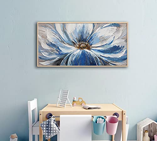 Flower Canvas Wall Art for Living Room Large White Blue Flower Picture Giclee Print Painting Wall Decor Framed Artwork Ready to Hang for Home Bedroom Wall Decoration Size 20x40