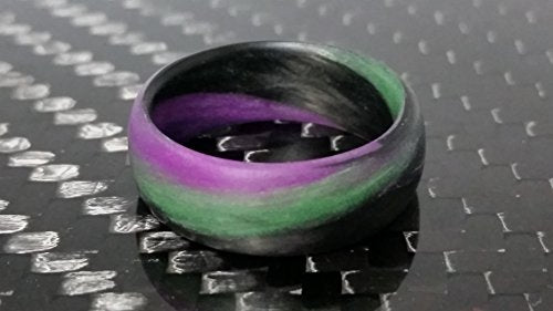 CORE CARBON RINGS - Handmade Ring Band - Carbon Fiber Green, Purple, and Black Marbled Glow Ring, Matte or High Gloss Finish, Glow-in-the-Glow, Durable, Waterproof, Sizes 4-16, Custom Band Widths