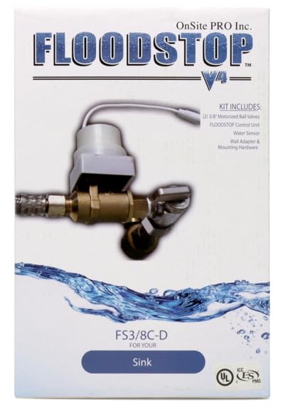 FloodStop Sink Leak Detector Kit with Automatic Water Shut-Off and Visual/Audible Alarms, 3/8" Compression, Hot & Cold Valves