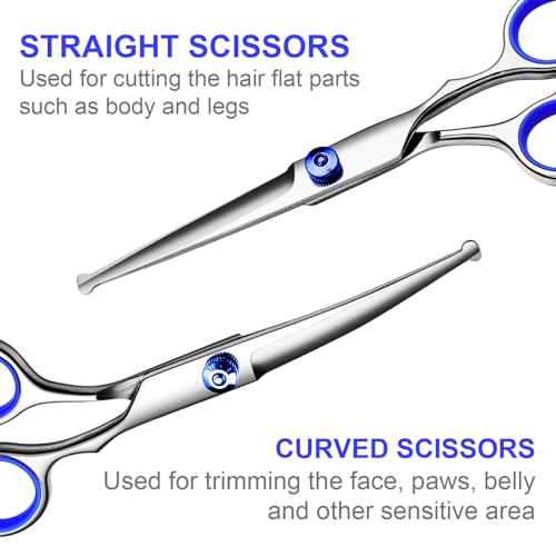 TINMARDA Professional Dog Grooming Scissors Kit, Titanium Coated Dog Scissors for Grooming, 5 in1 Grooming Shears Kit for Dogs Cat Pet At Home