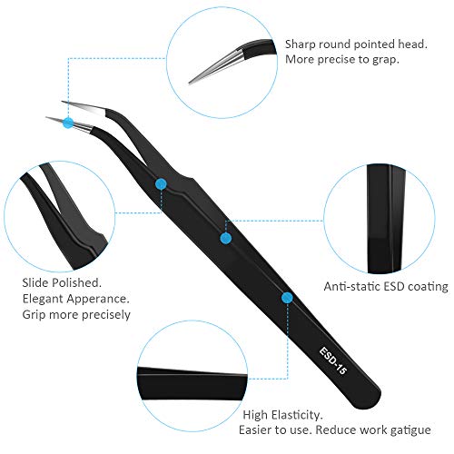 YHYZ 3PCS Precision Tweezers Set, Upgraded Anti-Static Stainless Steel Precise Tweezers (Fine, Curved, Flat), Perfect for Craft, Electronic, Soldering, Model, Hobby, Jewelry Making, Laboratory