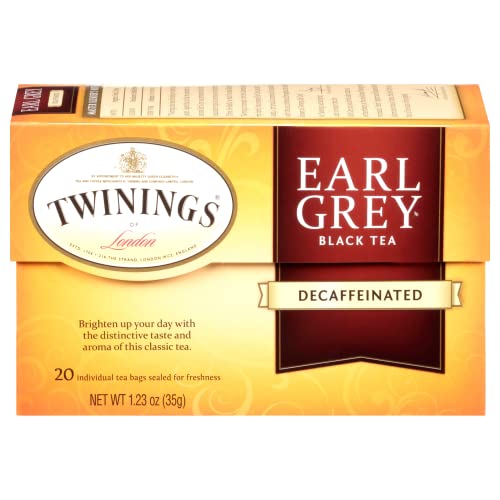 Twinings Decaffeinated Earl Grey Black Tea Individually Wrapped Bags, 20 Count (Pack of 1), Flavoured with Citrus and Bergamot, Enjoy Hot or Iced | Packaging May Vary