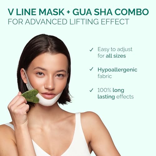 PLANTIFIQUE V-Line Collagen Mask for face 5 PCS, Chin Strap for Women & Men, V Line Lifting Mask with Collagen and Hyaluronic Acid, V Shape Face Tape Chin and Neck Mask for Skin Firming