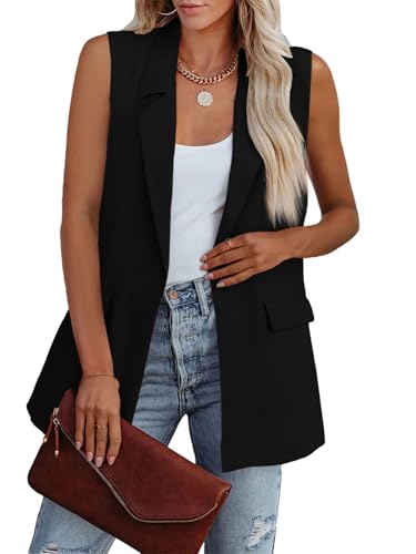 Cicy Bell Women's Sleeveless Blazer Vest Casual Open Front Single Button Summer Jacket with Pockets