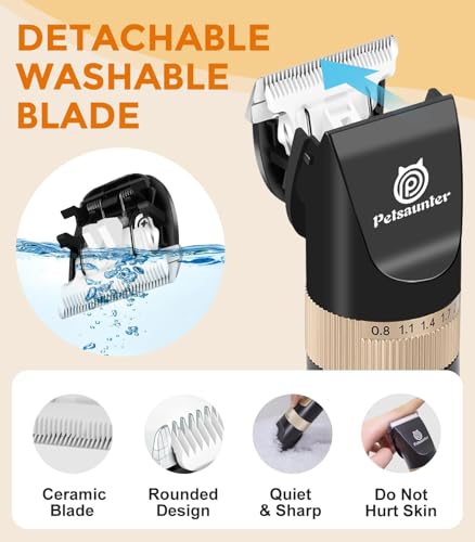 Petsaunter Dog Clippers for Grooming, 4-Speed & LCD, Low Noise Electric Dog Trimmer for Grooming, Cordless Rechargeable Dog Hair Clippers, Super Quiet for Dogs & Pets with Thick or Heavy Coats(C95)