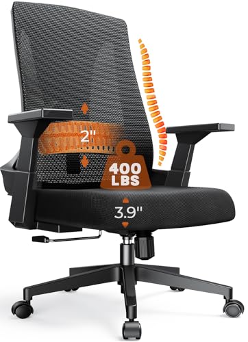 CAPOT Ergonomic Office Chair 400lbs Capacity - 3.9-inche Cushion and Tall Back Computer Desk Chair Breathable Mesh - Comfortable Swivel Office Chair with Adjustable Lumbar Support