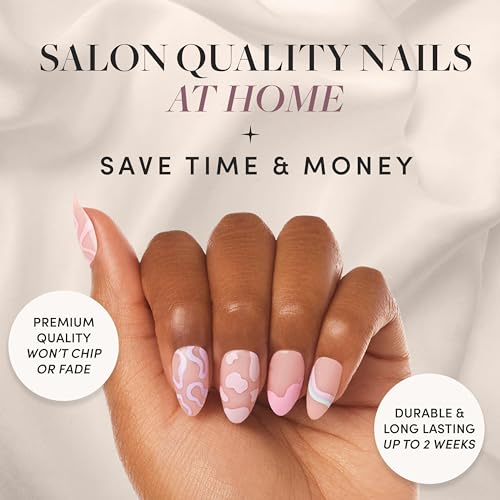 Glamnetic Press On Nails - Wild Card | Opaque UV Finish Short Pointed Almond Shape, Reusable Pastel Nails in 12 Sizes - 24 Nail Kit with Glue