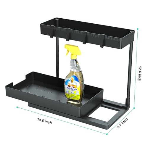 petisal Under Sink Organizer -2 PACK|Pull Out Bathroom Organizer|2 Tier Slide Out Bathroom/Kitchen Organiers and Storage. (L-Shape 2PACK)