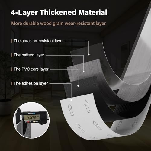 Peel and Stick Floor Tile, INMOZATA 36-Pack 54 Sq.Ft Self Adhesive Vinyl Plank Flooring Wood Grain Look 36x6 Inch Waterproof Tile Sticker for Bedroom, Living Room, Kitchen, RV (Dark Gray)
