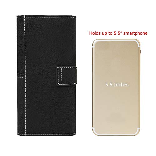 Cynure Women's Vegan Leather 17 Card Slots Card Holder Long Big Bifold Wallet,Black
