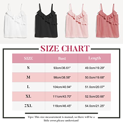 Famulily Womens Rust Red Ruffle Camisole Tank Top Casual Adjustable Spaghetti Strappy Camisole Cute Summer V Neck Sleeveless Shirts S