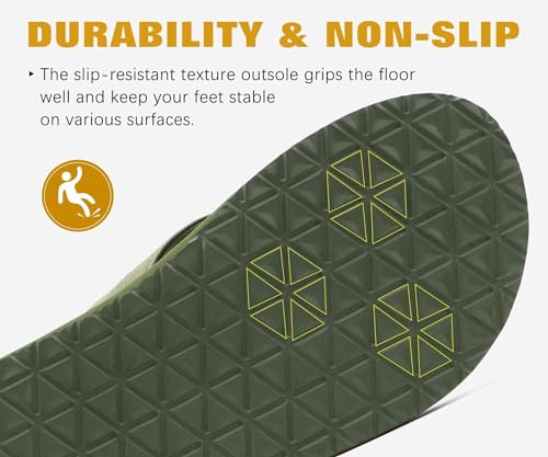 KuaiLu Men's Leather Flip Flops Arch Support Summer Beach Pool Water Thong Sandals Waterproof Rubber Walking Shoes Slip on Orthotic Casual Sport Cushioned Wide Slides Shower Slippers Brown Size 8