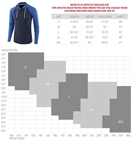 HETHCODE Men's Casual Lightweight Long Sleeve Raglan Active Sports Henley Jersey Hoodie Shirts C.Blue/Rusty S