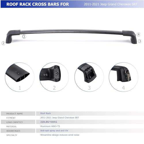 Roof Rack Cross Bars Compatible with 2011-2021 Grand Cherokee with Grooved Side Rails, Luggage Carrier CrossBars for Rooftop Cargo Luggage Kayak Bicycles Canoe with Grooved Side Rails