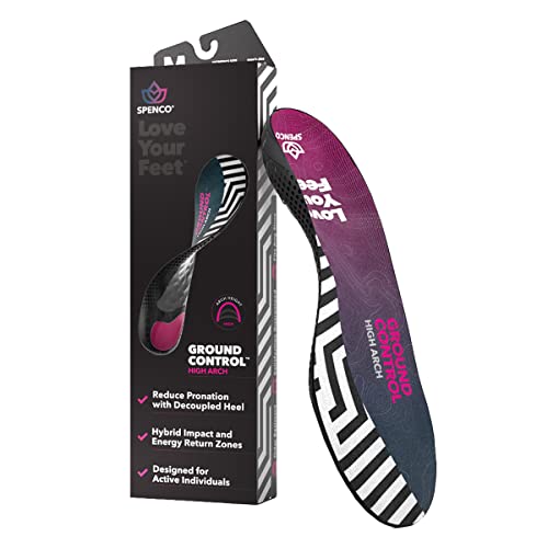 Spenco Ground Control Shoe Insoles for Women and Men, High Arch, Women's 5-6 / Men's 4-5