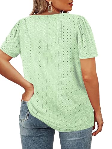 Plus Size Womens Tops Summer V Neck Short Sleeve Shirts Mint Green XL