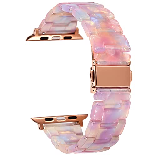 Greaciary Resin bands Compatible with Apple Watch 38mm 40mm 41mm 42mm 44mm,Lightweight Resin Barcelet with Stainless Steel Buckle Replacement For iWatch Series for Women Men (Aurora White, 44mm)