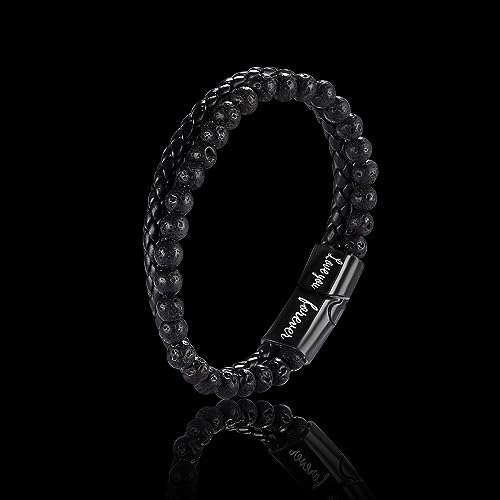 BABORI Bracelets for Son Anniversary Birthday Gift for Him Leather Beads Bracelet Christmas Graduation Father's Day Jewelry Tigter Eyes Beads 8.5 Inches