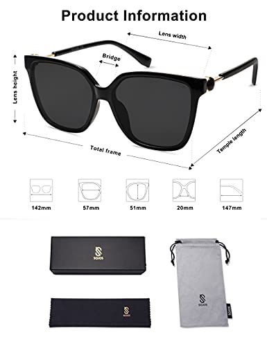 SOJOS Trendy Square Sunglasses for Women Fashion UV Protection Lens Womens Sunnies Sunglasses SJ2196, Black Frame/Grey Lens