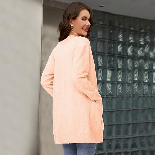 Women's Long Casual Cardigan Long Sleeve with Pockets Front Open Cardigan for Women Apricot