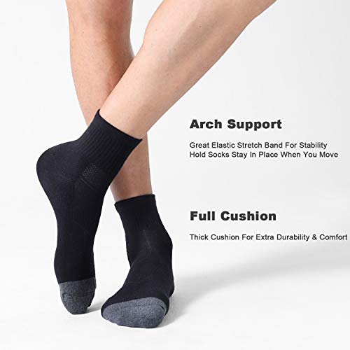 CS CELERSPORT 6 Pack Men's Ankle Socks with Cushion Athletic Running Socks, Black, Shoe Size: 7-9