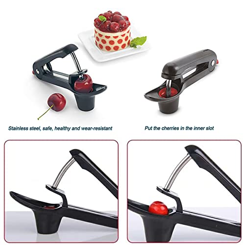 Cherry Pitter Tool, Cherry Core Remover, Olive Pitter Remover, Stoner Corer Tool, Heavy-Duty Cherry Seed Remover with Lock Design, Fruit Core Remove Tool for Making Cherry Jam/Cake/Ice Cream (Black)