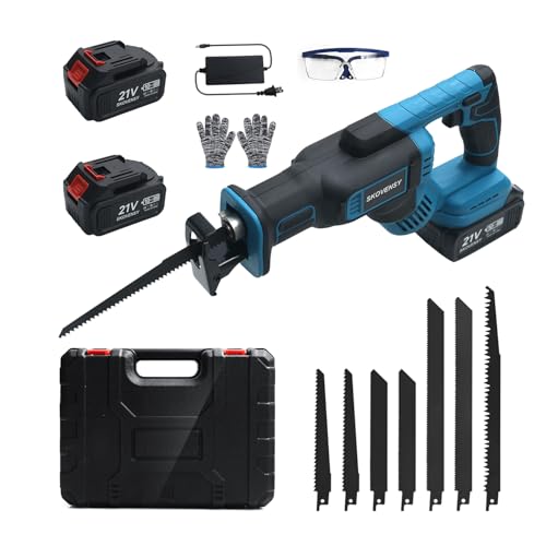 Cordless Reciprocating Saw, 2 x 4.0Ah Battery,Cordless Variable Speed, Saw Blades Kit for Wood/Metal/PVC Cutting RED