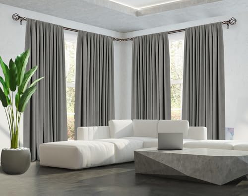 KAMANINA Bronze Corner Curtain Rod for Windows 48 to 84, 7/8 inch Telescoping Splicing Curtain Rods for Corner Windows, Decorative Curtain Rods 32 to 86 Inch with Twisted Cage Ends