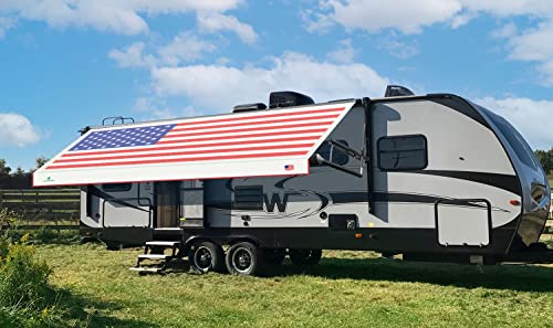 Tentproinc RV Awning Fabric Replacement 9'3''(Fit for 10' Awning) Camper Trailer Awning Fabric Super Heavy Vinyl Coated Polyester -USA Flag (Custom Look) Innovated 5 Year Weathering