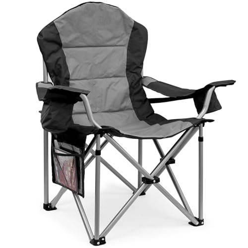 Yestomo Camping Chairs, High Back Folding Camping Chairs with Lumbar Support, Heavy Duty Camping Chairs with Cooler Pouch, Lawn Chairs with Armrest Rest Support to 400LBS