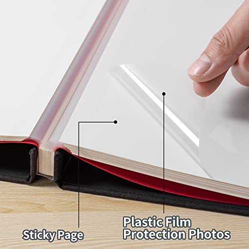 HoneyTolly Large Photo Album Self Adhesive 4x6 5x7 3x5 8.5x11 Scrapbook Magnetic Album DIY Scrap Book Length 13 x Width 12.8 (Inches) 120 Sticky Pages Linen Cover DIY Photo Album (Red)
