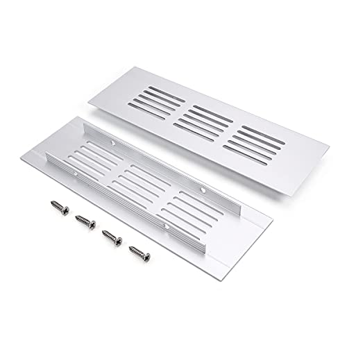 Yinpecly 4PCS Aluminum Alloy Air Vent 150mm Length Rectangle Ventilation Grille Louvered Grill Cover 5.90'' x 1.97'' (L x W) for Wardrobe Shoes Cabinet Sink Kitchen Wall Ceiling and Floor Exhaust Vent