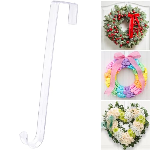 12" Clear Wreath-Hanger Non Scratch Over The Door Hooks,1 Pack Wreath-Door-Hanger Easter Halloween Christmas Decoration,Welcome Sign for Front Door Décor Inside Outside,Slim Hangers Organizer for Home