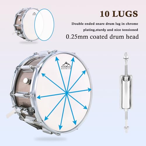 EASTROCK Snare Drum Set 14X5.5 Inches for Student Beginners with Gig Bag, Drumsticks, Stand, Drum Keys, Coated Material Drum Head, Champagne
