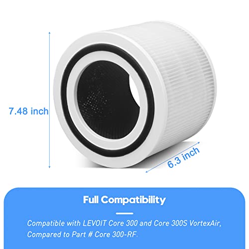 Core 300 Replacement Filter for LEVOIT Core 300 and Core 300S Vortex Air Air Purifier, 3-in-1 H13 Grade True HEPA Filter Replacement 2 Pack, Compare to Part No. Core 300-RF (White)