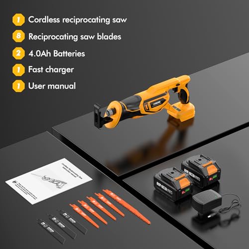 Reciprocating Saw Cordless, Brushless Cordless Reciprocating Saw with 21V 8000mAh Battery, 3000SPM 28mm Reciprocating Stroke, 8 Saw Tool-Free Blade Change Reciprocating Saw for Wood & Metal Cutting