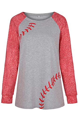 Vekline Baseball Mom Sweatshirts Women Baseball Hoodie Long Sleeve Hooded Blouse with Pockets Gray, X-Large