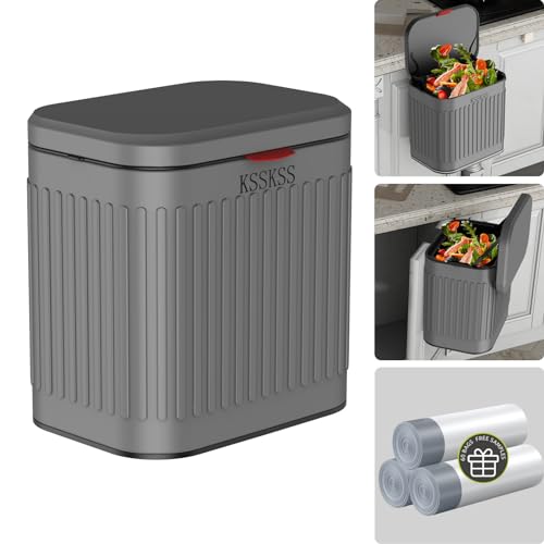 KSSKSS 1.05 Gallon Kitchen Compost Bin for Counter Top or Under Sink, Inner Bucket,Stainless Steel Hanging Small Trash Can with Lid for Kitchen/Cupboard/RV (Matt Black)